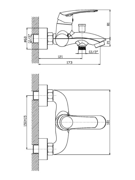 Смеситель для ванны однорычажный Orange Alfi M18-100cr хром